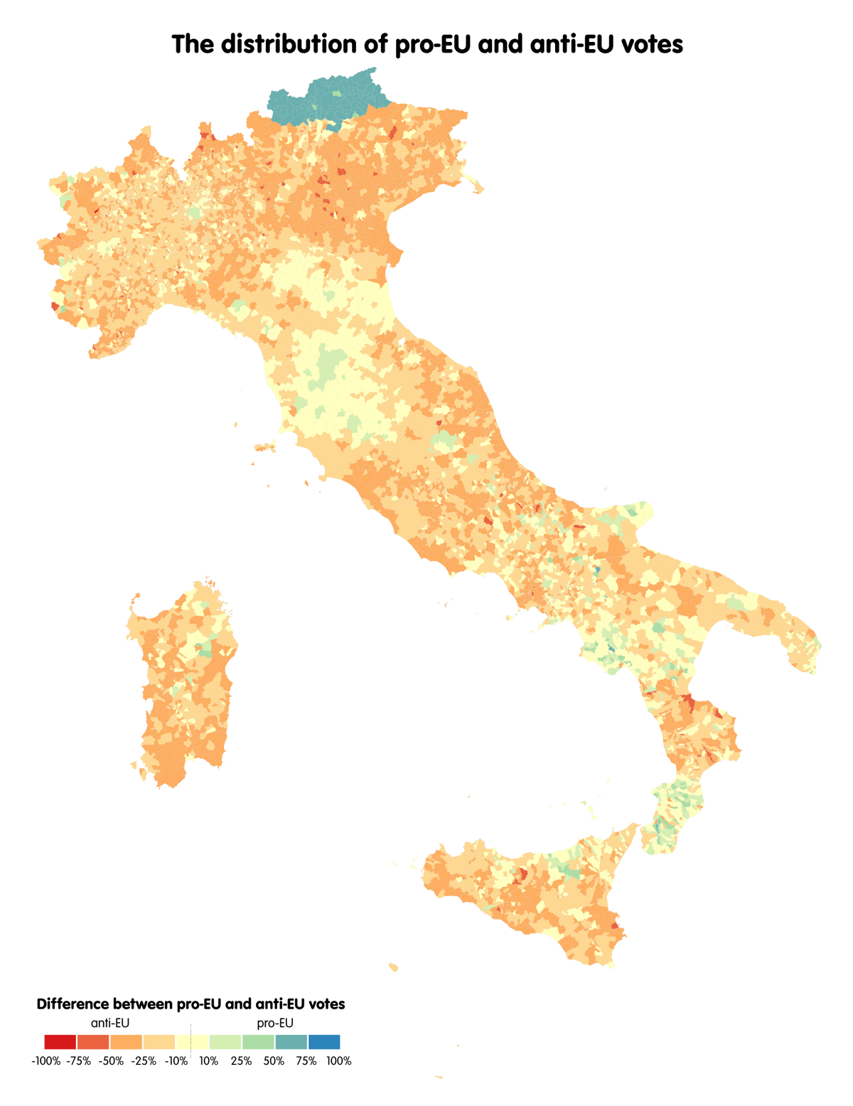 Italy - The distribution of pro-EU and anti-EU votes